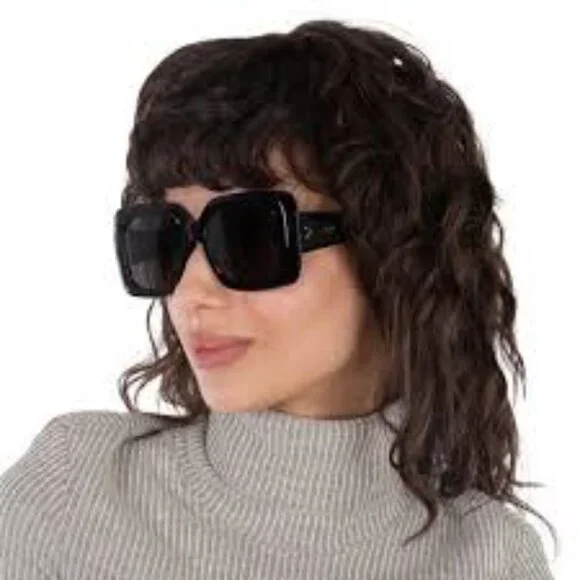 Celine CL40263F 01A Sunglasses Black Square Frame, Smoke Lenses